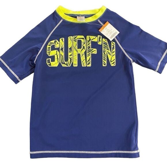 Gymboree NEW Medium 7/8 Rash Gaurd swim top boys 50 spf short sleeve surf blue - Picture 1 of 5